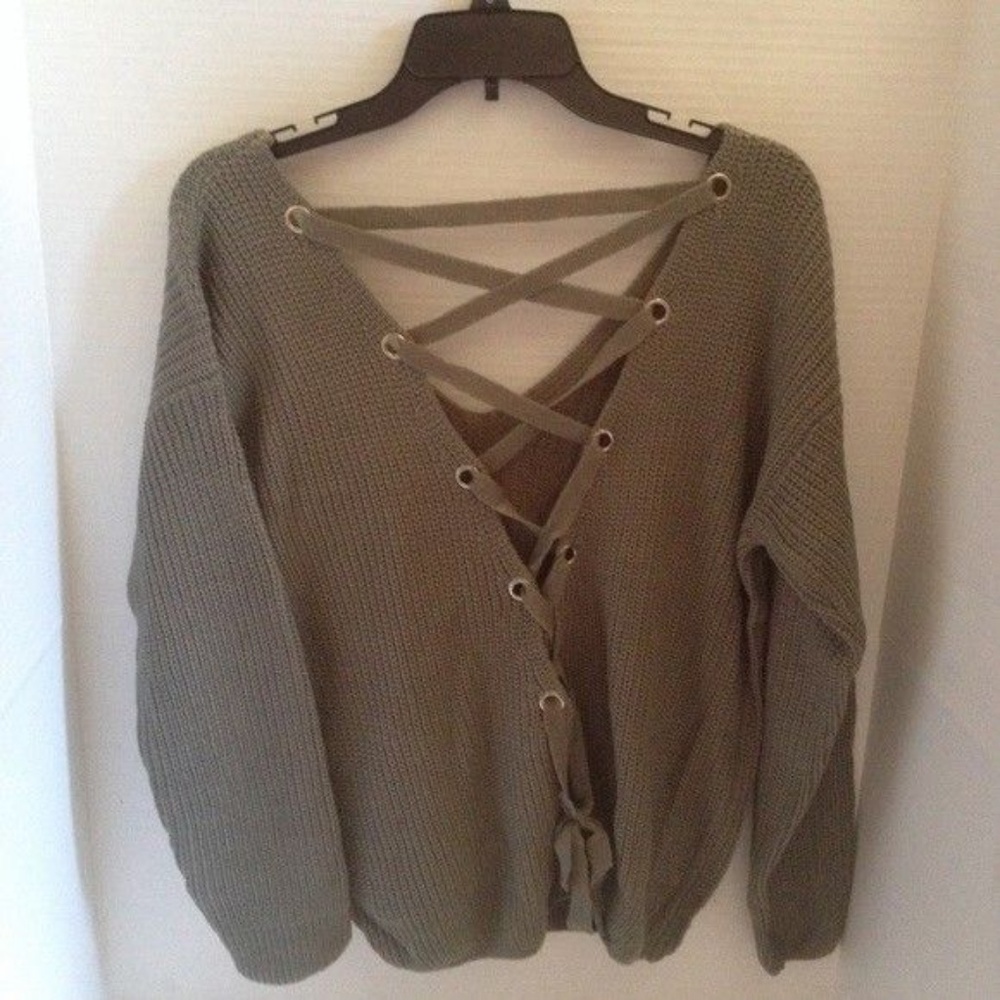 CLEARANCE wool blend Open Back Lace Up Sweater - Picture 5 of 5